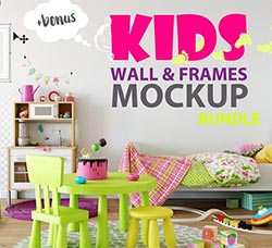 10套儿童卧室墙体装饰模板(含高清视频操作教程)：Kids Wall & Frames Mockup - BUNDLE